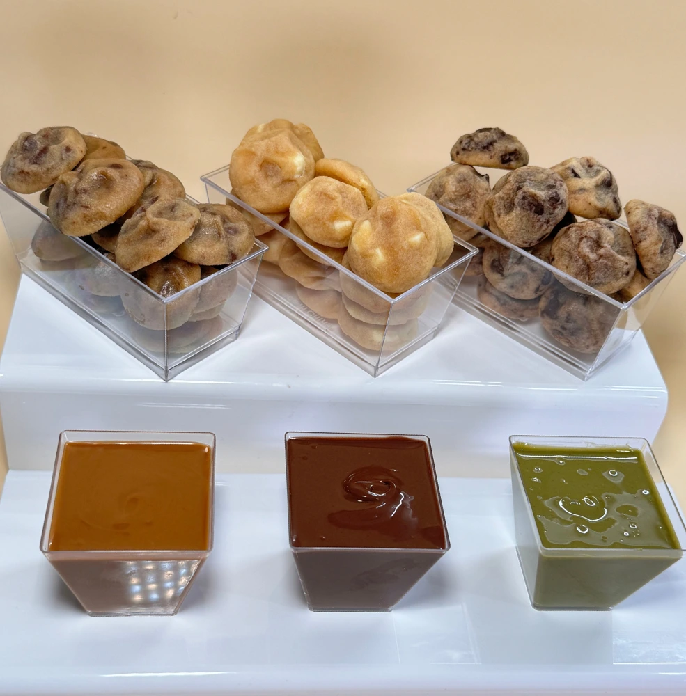 Box Cookie Bloom - Mini cookies maison au chocolat blanc, au lait ou noir avec sauces gourmandes